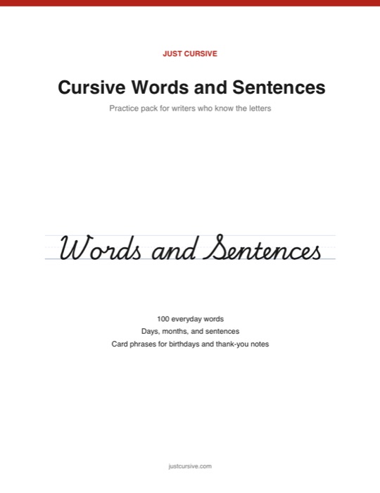 Cursive Words and Sentences Pack cover