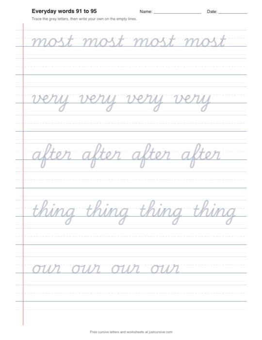 Words pack page: everyday words to trace