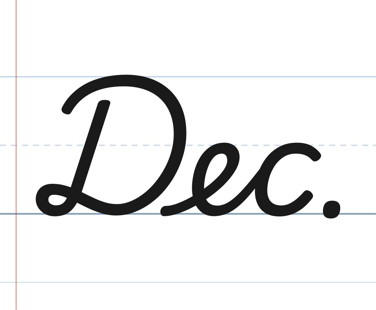 Dec. in cursive, the abbreviation for December on ruled paper