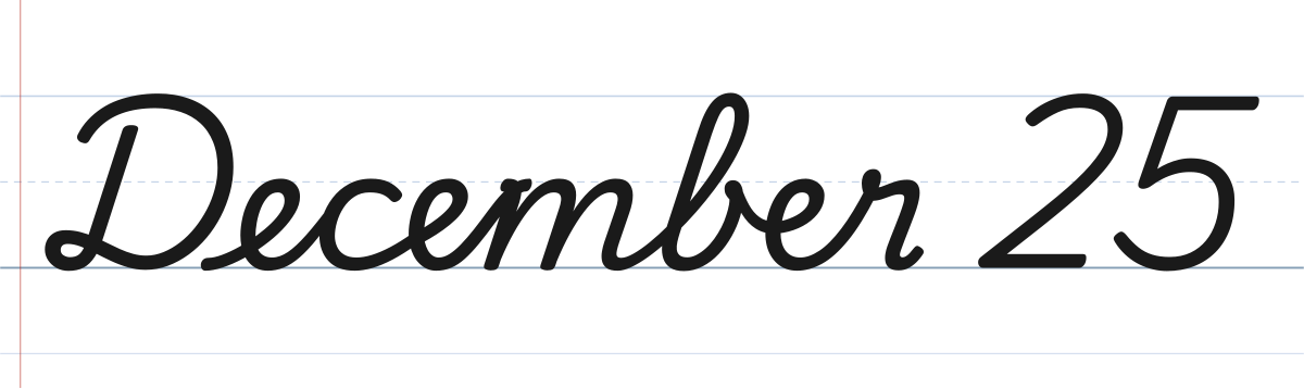 December 25 in cursive, a date line written in traditional school cursive