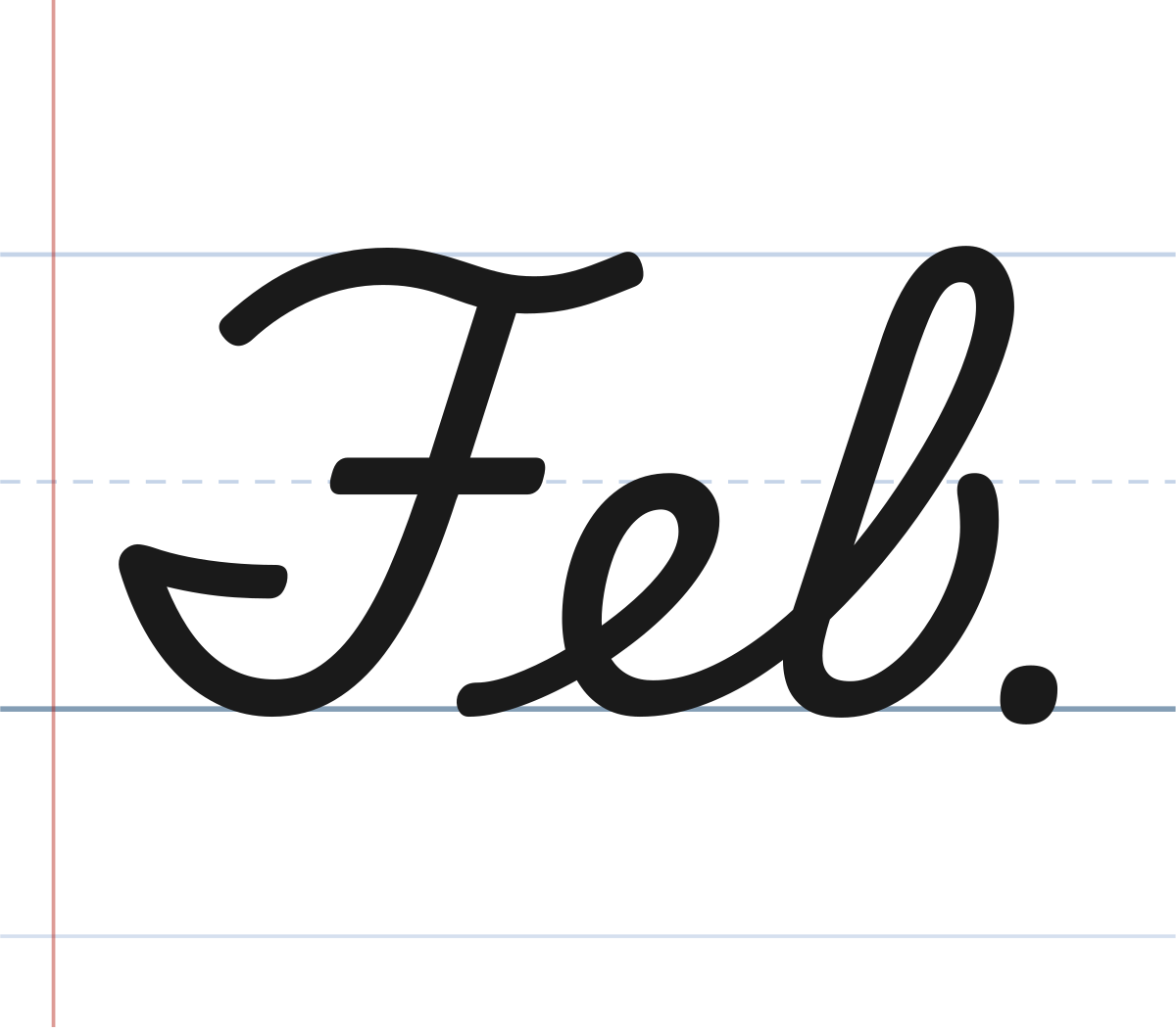 Feb. in cursive, the abbreviation for February on ruled paper