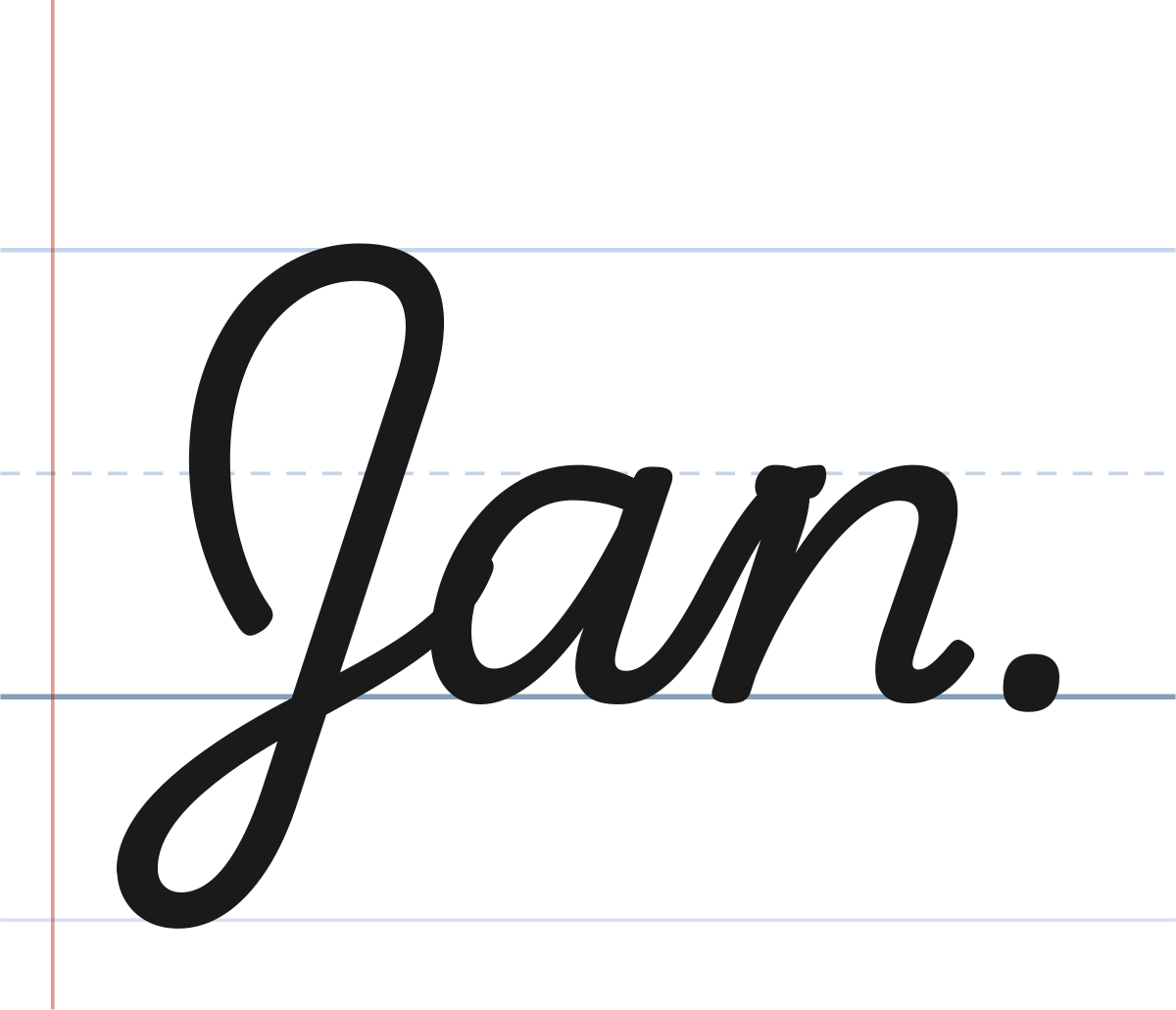 Jan. in cursive, the abbreviation for January on ruled paper