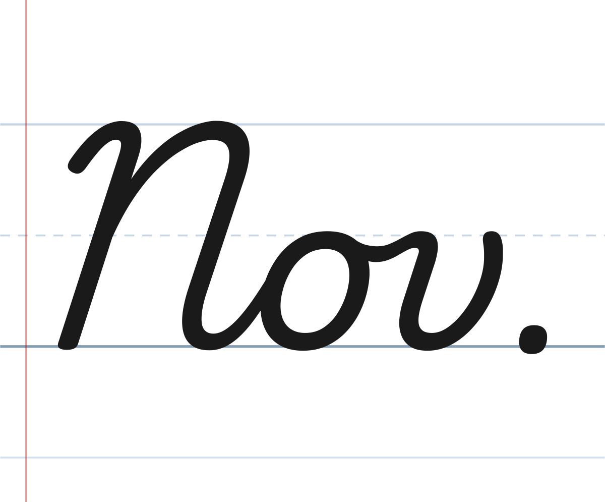 Nov. in cursive, the abbreviation for November on ruled paper
