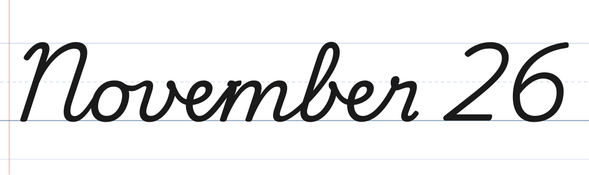 November 26 in cursive, a date line written in traditional school cursive
